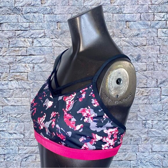 Champion Duo Dry Sports Bra Size Medium Abstract Print Black Pink - Picture 4 of 5